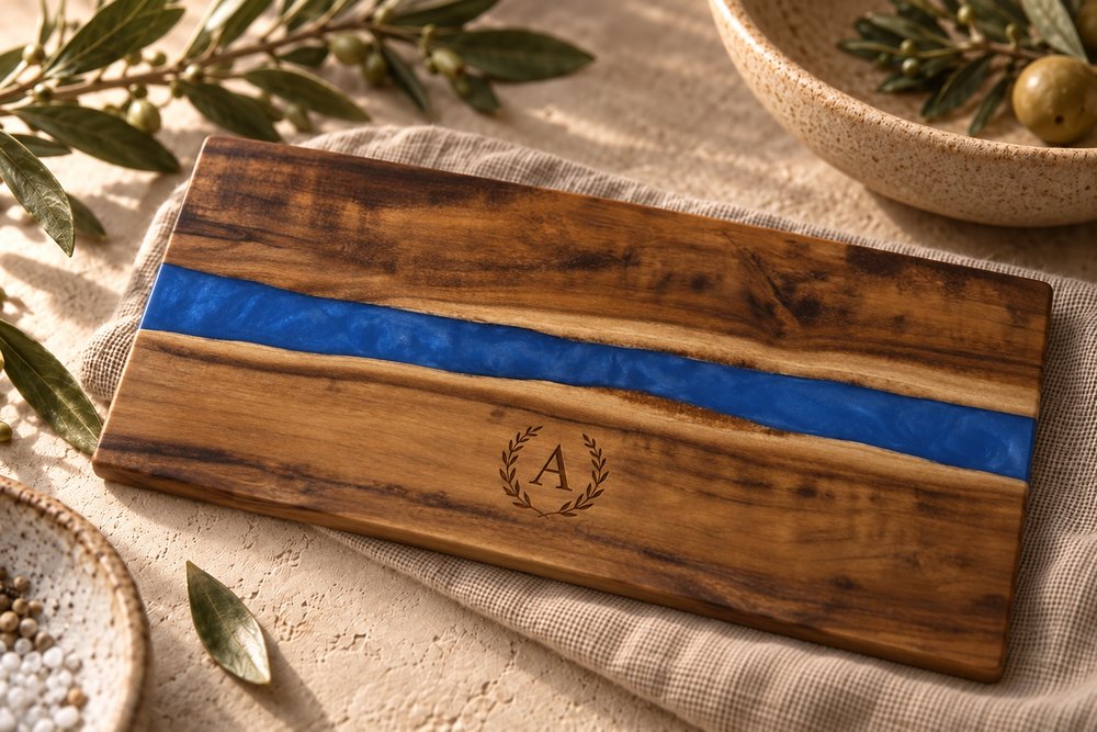 Engraved acacia and marble serving board