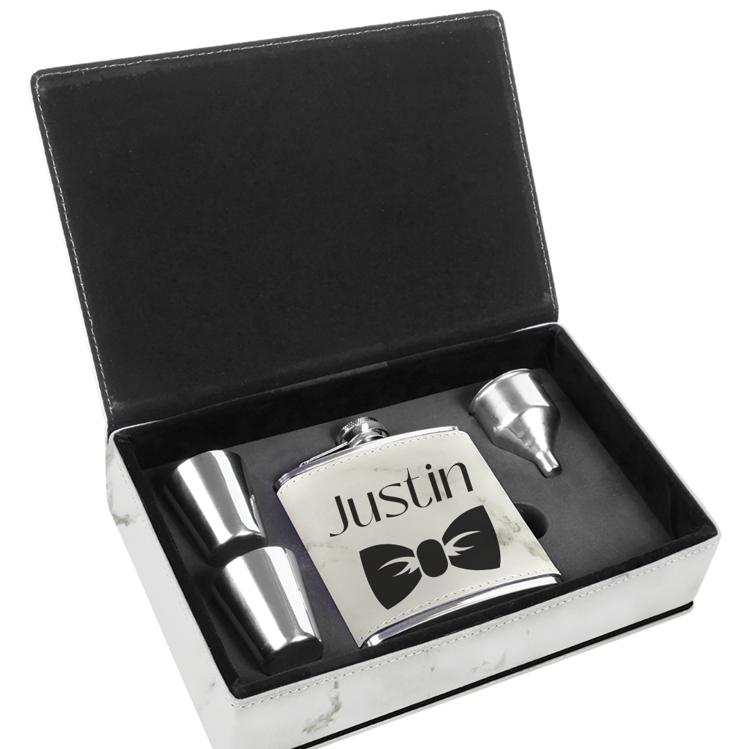 Leatherette Flask Gift Set