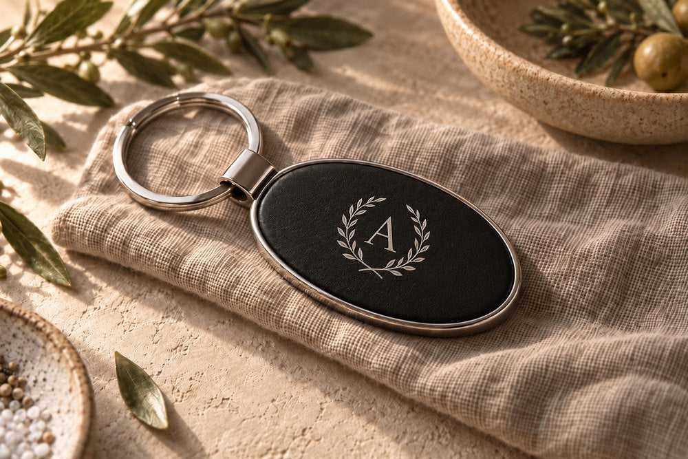 Engraved leatherette keychain